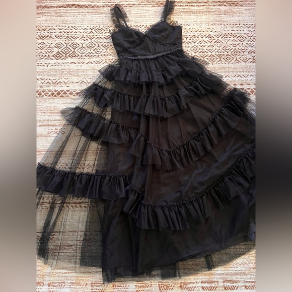 Betsy & Adam Black Ruffled Prom Dress - Picture 5 of 10